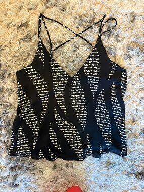 Mahina Black & White Strappy V-Neck Cami Top size small NWT NEVER WORN